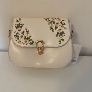 Chic Cream Floral Embroidered Crossbody Bag